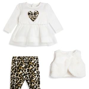 NWT Guess Baby Girls’ 3-Piece Vest, T-Shirt & Leggings Set (12M)